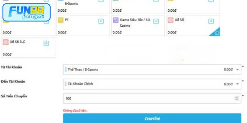 Bước 1: Chuyển tiền thắng cược về Ví Chính 