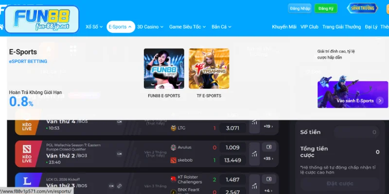 Các thương hiệu hàng đầu hợp tác với Esport tại FUN88