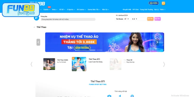 Đôi nét về sảnh thể thao FUN88