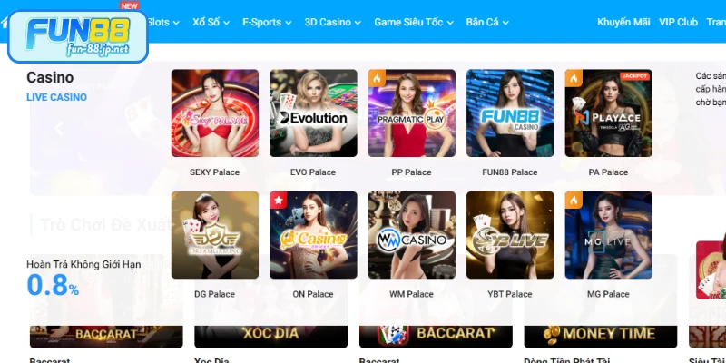 FUN88 hợp tác cùng nhiều nhà phát hành Live Casino uy tín