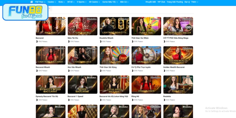 Giới thiệu sảnh Live Casino FUN88