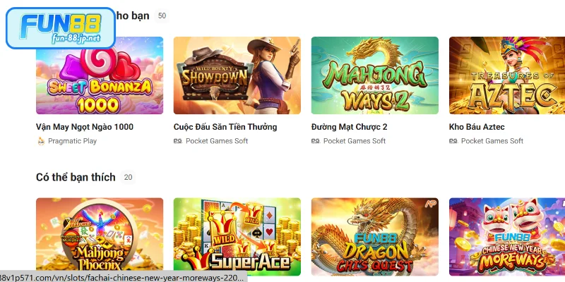 Một số game slots hot tại FUN88