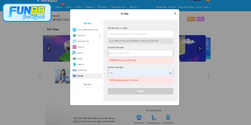 Thanh toán bằng thẻ Cash