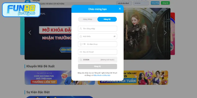 FUN88 đăng nhập, đăng ký tài khoản nhanh chóng